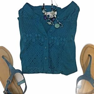 Teal Top w/ Crochet Detail
